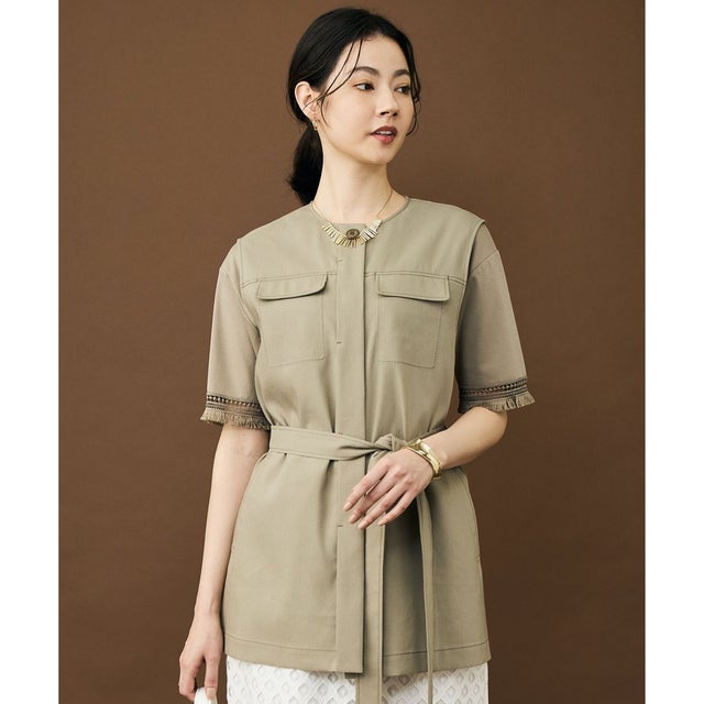 【SHIHOさん着用・セットアップ対応】リネンストレッチ ジレ （カーキ）