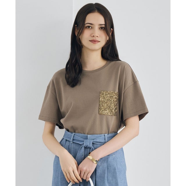 スパングルポケットTシャツ （ブラウン）