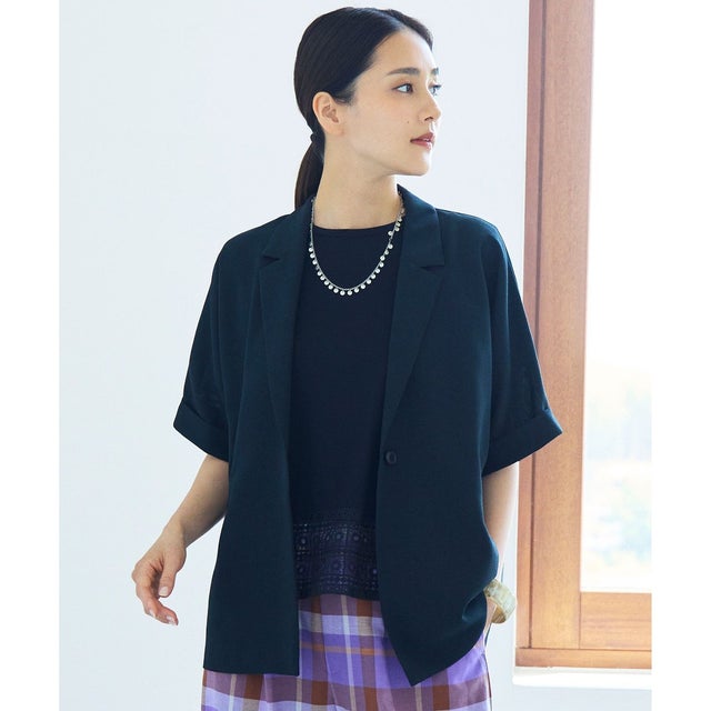 【カタログ掲載・人気素材・NEWアイテム】ラスティックメッシュハーフスリーブ ジャケット （ブラック）
