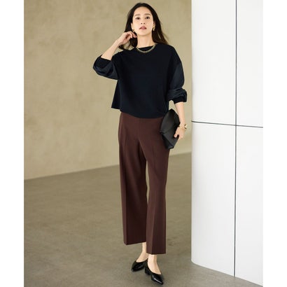 自由区 L 【19号サイズまで展開・SHIHOさん着用・新色追加・定番人気】TRギャバ裏起毛ワイド パンツ （［新色］キャラメル）｜詳細画像