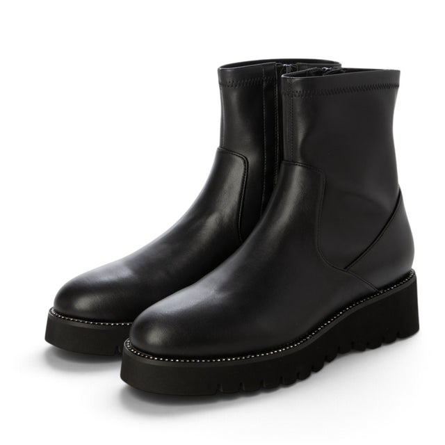 厚底ストレッチショートブーツ （ブラック）