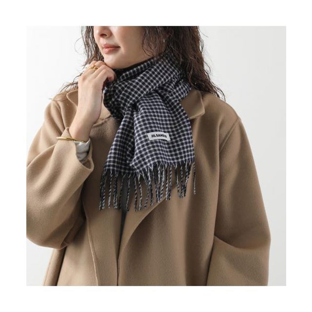 JIL SANDER マフラー J02TE0115 J40377 ウール ロゴ チェック柄 （184/WEDGWOOD/ネイビー）