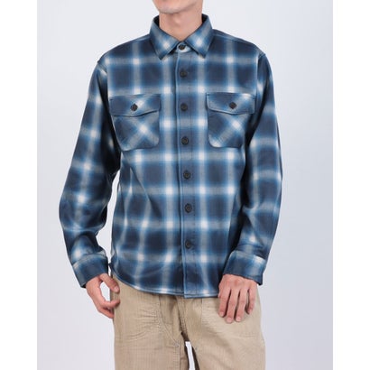 ジーンズメイト JEANS MATE RAGGED MOUNTAIN MASON 裏地 フリース ボンディング チェック カットシャツ メンズ ユニセックス 保温 防寒 ルーズシルエット  ライトアウター タウンユース アウトドア （ブルー）｜詳細画像