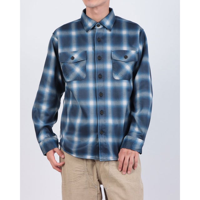 RAGGED MOUNTAIN MASON 裏地 フリース ボンディング チェック カットシャツ メンズ ユニセックス 保温 防寒 ルーズシルエット  ライトアウター タウンユース アウトドア （ブルー）
