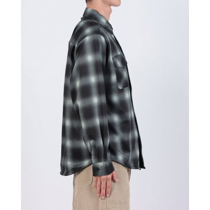 RAGGED MOUNTAIN MASON 裏地 フリース ボンディング チェック カットシャツ メンズ ユニセックス 保温 防寒 ルーズシルエット  ライトアウター タウンユース アウトドア （ブラック）｜詳細画像