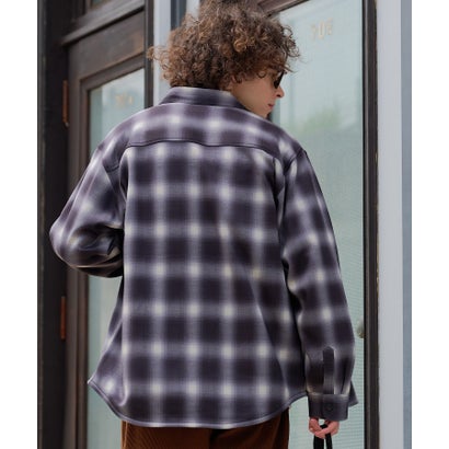 RAGGED MOUNTAIN MASON 裏地 フリース ボンディング チェック カットシャツ メンズ ユニセックス 保温 防寒 ルーズシルエット  ライトアウター タウンユース アウトドア （ブラック）｜詳細画像
