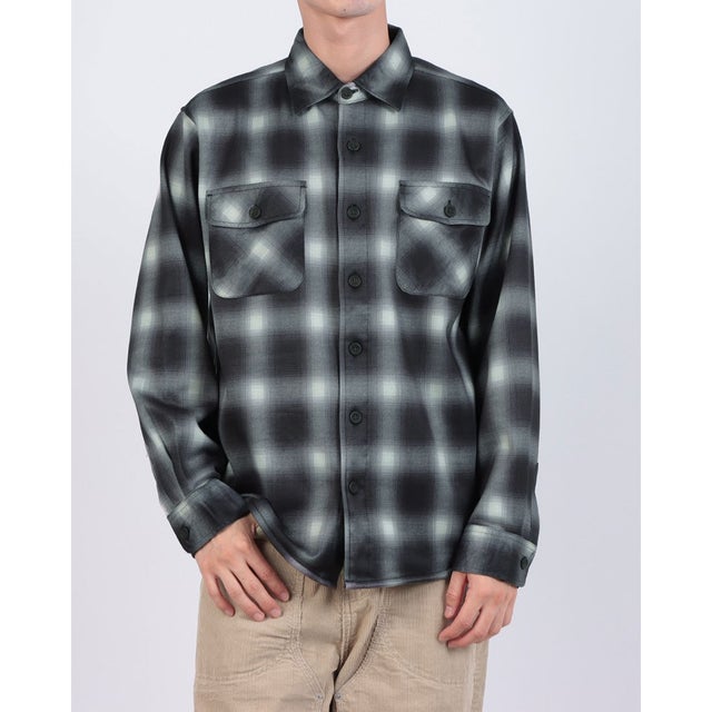 RAGGED MOUNTAIN MASON 裏地 フリース ボンディング チェック カットシャツ メンズ ユニセックス 保温 防寒 ルーズシルエット  ライトアウター タウンユース アウトドア （ブラック）