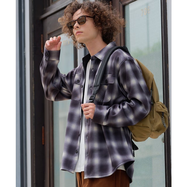 RAGGED MOUNTAIN MASON 裏地 フリース ボンディング チェック カットシャツ メンズ ユニセックス 保温 防寒 ルーズシルエット  ライトアウター タウンユース アウトドア （ブラック）