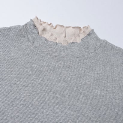 C-FORT POINT リブ ダブル襟 ハイネック ロンT ロングTシャツ レディース 重ね着風 レイヤードライク シンプル 楽コーデ （モクグレー）｜詳細画像