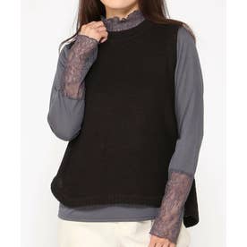 C-FORT POINT カノコ編み ラウンドヘム ニット ベスト サイドスリット レディース 重ね着 レイヤード コーデ 抜け感 春 夏 秋 冬 （ブラック）