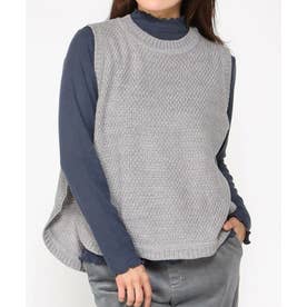C-FORT POINT カノコ編み ラウンドヘム ニット ベスト サイドスリット レディース 重ね着 レイヤード コーデ 抜け感 春 夏 秋 冬 （グレー）