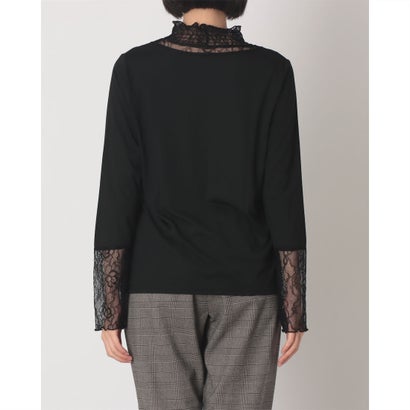 C-FORT POINT レース 切替 ハイネック ロンT 長袖 シャーリングギャザー レディース 重ね着 レイヤード 春 夏 秋 冬 上品 （ブラック）｜詳細画像