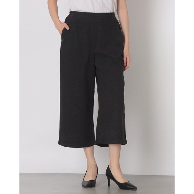 C-FORT POINT ツイル ワイド クロップドパンツ ゆったり ワイドシルエット 両面起毛加工 レディース レーヨン混 なめらか 上品 きれいめ カジュアル デイリーユース （チャコールグレー）