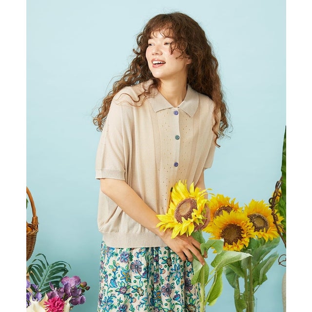 【接触冷感】Fresco Knit アイレットショートカーディガン （ベージュ）