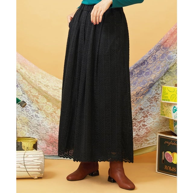 Recortar formas 起毛総レースワイドパンツ （ブラック）