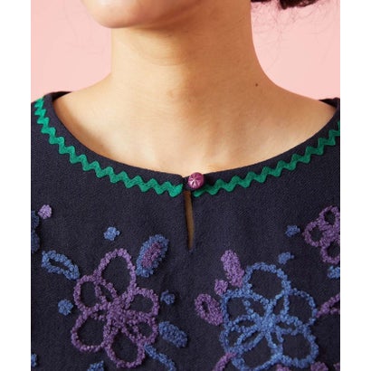 インドウール フラワー刺繍ツイルブラウス （ネイビー）｜詳細画像