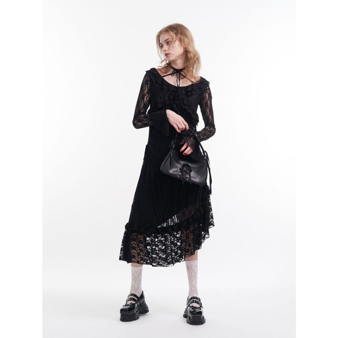 フリルレース ジュエティ ワンピース 黒 ワンピース ラッフルフリル