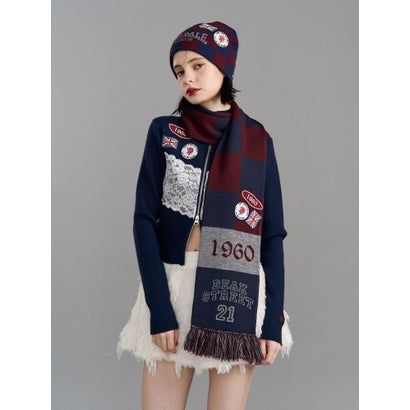 【LONSDALE×jouetie】チェッカーマフラー （ネイビー）｜詳細画像