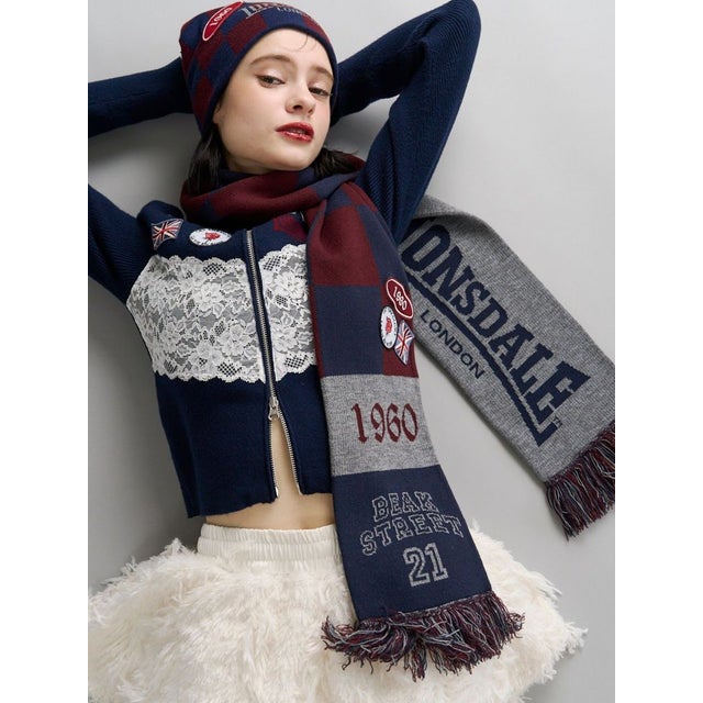 【LONSDALE×jouetie】チェッカーマフラー （ネイビー）