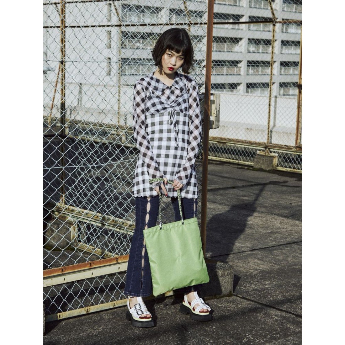 jouetie メッシュチェックキャミワンピース（レッド） -ファッション