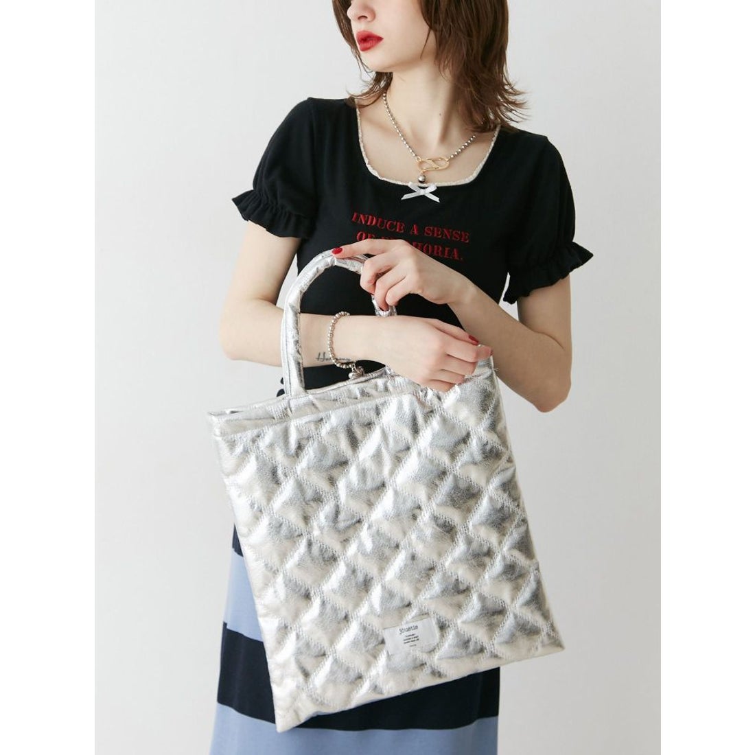 ジュエティ jouetie メタリックキルティングトートBAG （ピンク 