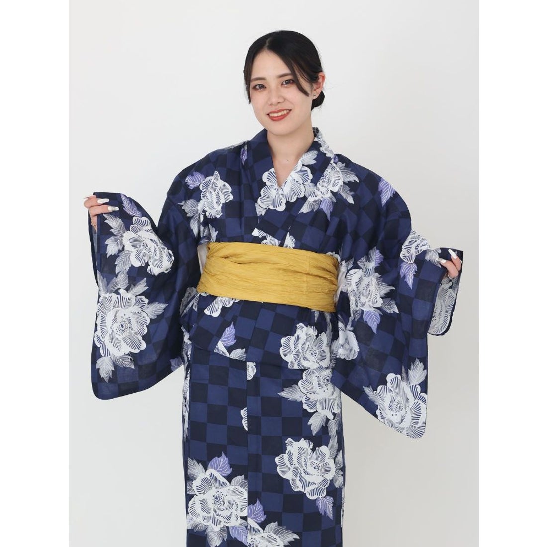 ジュエティjouetie ジャパン浴衣 市松模様 浴衣帯セット ジュエティ jouetie 市松牡丹柄浴衣セット （ブルー） -ファッション
