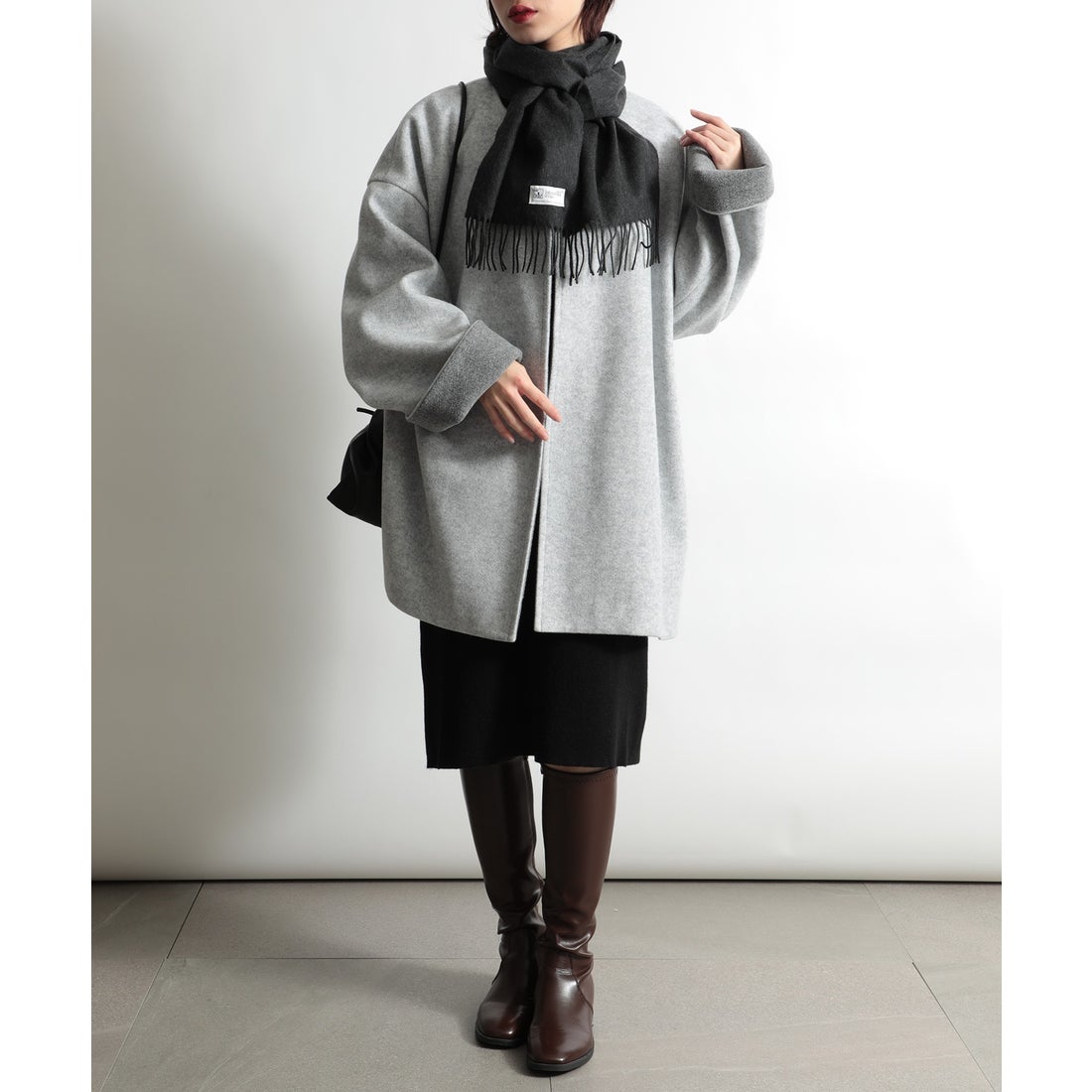 Johnstons 100%カシミヤ マフラー グレー フリンジ付き JOHNSTONS 【Johnstons / ジョンストンズ】カシミヤ100% マフラー