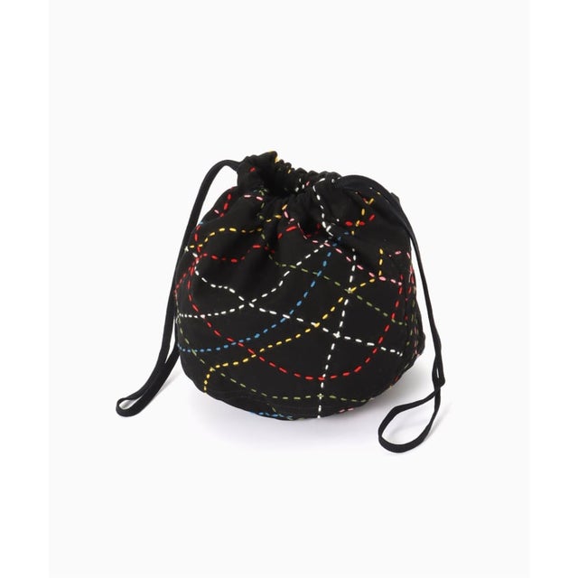 KUON / クオン Sashiko Kinchaku Pouch （ブラック）