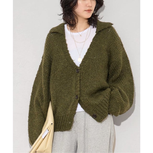 《予約》【TRICOTS JEANMARC/トリコットジーンマルク】ポロエリニットカーデ（カーキ）