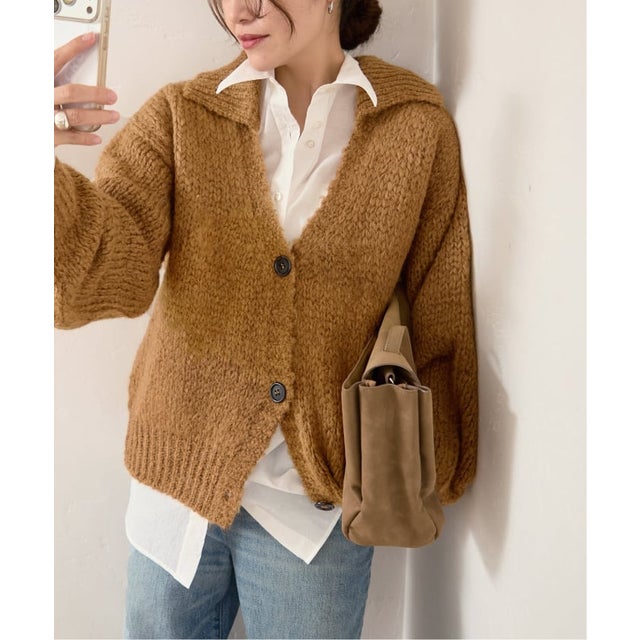 《予約》【TRICOTS JEANMARC/トリコットジーンマルク】ポロエリニットカーデ（キャメル）
