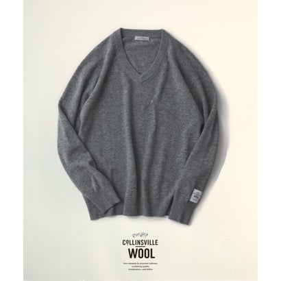 COLLINS VILLE WOOL / コリンズ ビル ウールニット Vネック（ブラック B）｜詳細画像