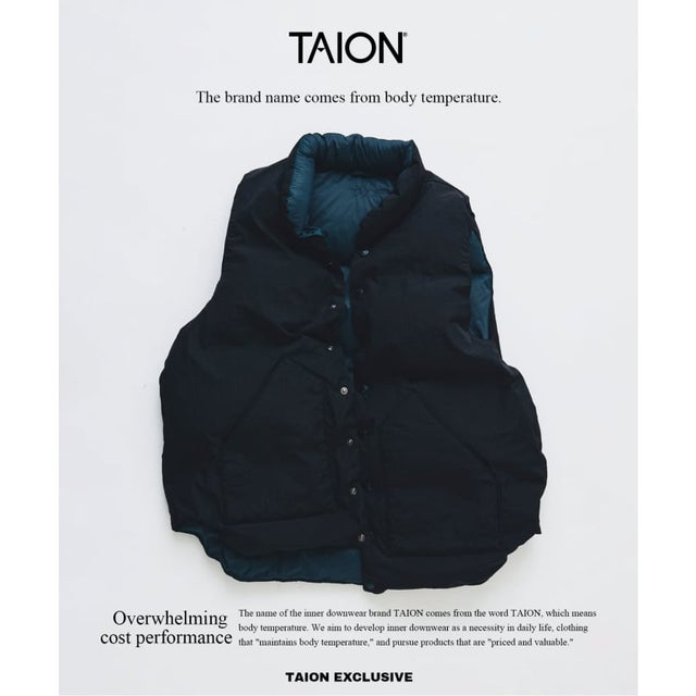 《予約》TAION / タイオン 別注スタンドカラー リバーシブル ダウンベスト （ブラック）