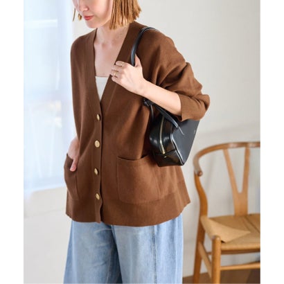 《一部WEB限定追加予約3》コットンカシミヤミックスダブルニットVネックカーディガン （ブラウン）｜詳細画像