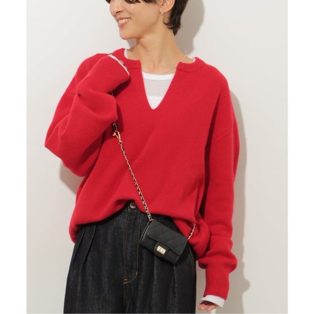 《予約》ウールカシミヤキーネックプルオーバー （レッド）