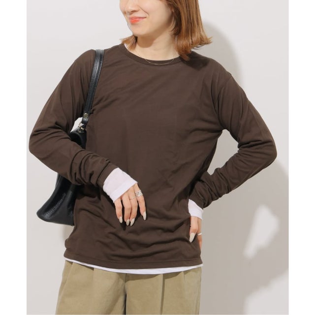 《追加4 / 新色》シアークルーネックロングTシャツ （ブラウン A）