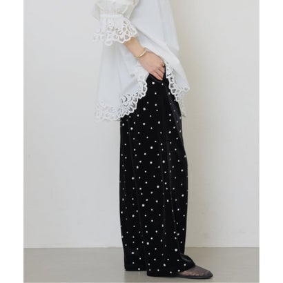 《追加2》小花刺繍ベロアパンツ （ブラック）｜詳細画像