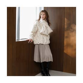 【モデル美香着用】微光沢サテンプリーツスカート （ベージュ）