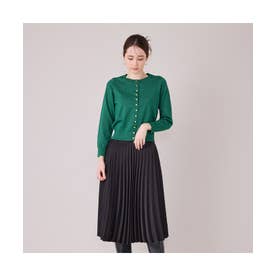 【モデル美香着用】微光沢サテンプリーツスカート （ブラック）