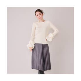 【モデル美香着用】微光沢サテンプリーツスカート （グレー）
