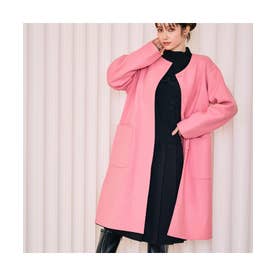 【モデル美香着用】リバー仕立てマフラー付きロングコート （ピンク）