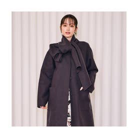 【モデル美香着用】リバー仕立てマフラー付きロングコート （グレー）