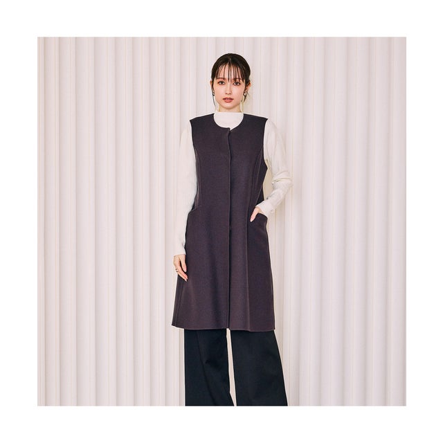 【モデル美香着用】リバー仕立てロングジレ （グレー）