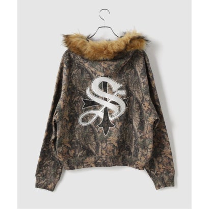 SUPPLIER / サプライヤー Camo Faux Fur Cross Zip Hoodie （カーキ）｜詳細画像