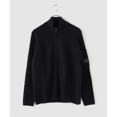 C.P.Company / シーピーカンパニー WAFFLE KNIT COTTON ZIP LENS CARDIGAN （ブラック）｜詳細画像