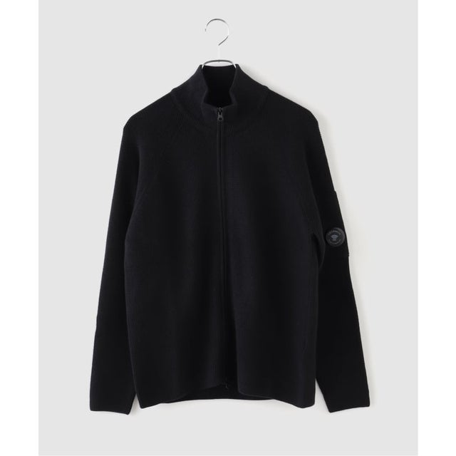 C.P.Company / シーピーカンパニー WAFFLE KNIT COTTON ZIP LENS CARDIGAN （ブラック）