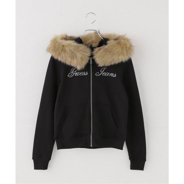 GUESS JEANS / ゲス ジーンズ GJ LS FITTED FUR HOODIE （ブラック）