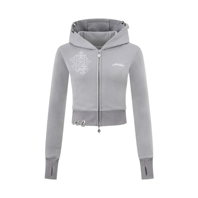 SupBaby by SUPPLIER Multiple Cross Pierced Zip Hoodie （グレーA）