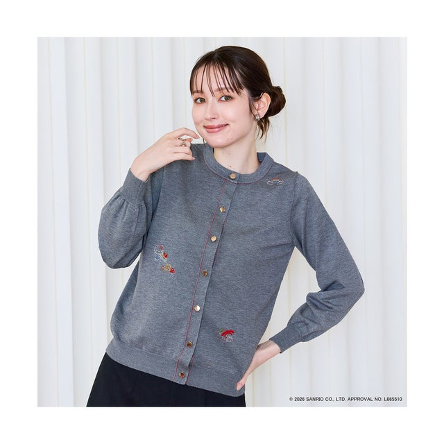 【サンリオキャラクターズ】サンリオキャラクターズ刺繍カーディガン （グレー）
