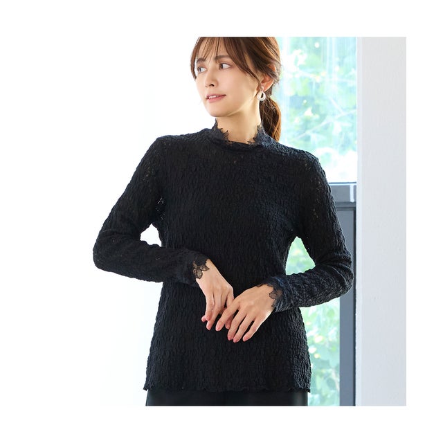 【洗える】ストレッチレーストップス （ブラック）
