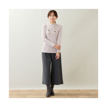 【アンサンブル可】ウェーブリブセーター （ベージュ）｜詳細画像